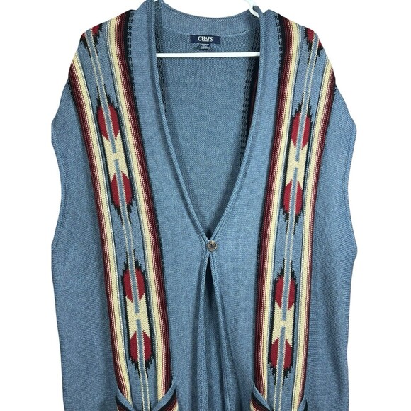Vintage Chaps Denim Vest Women’s 2X‎ Southwest Aztec Knit Boho Western Layering - Picture 2 of 13